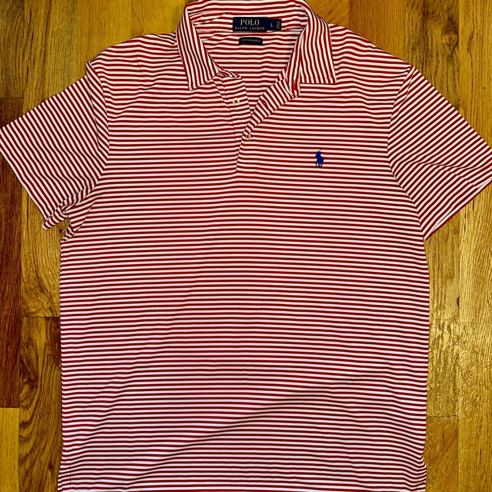 Polo by Ralph Lauren Classic Red and White Striped L Performance Polo